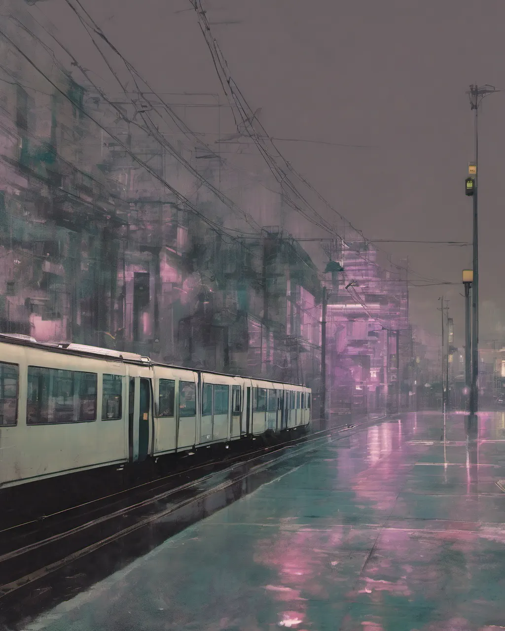 Tram stop, AI generated using original photo as seed.