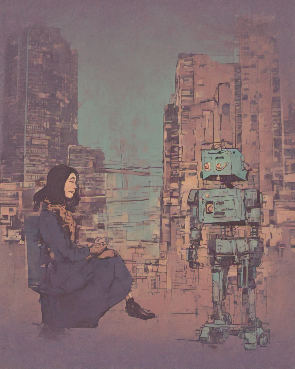 The robot keeps her company.